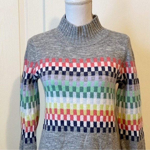 Loft Checkered Multicolored Geo Mock Neck Soft Knit Sweater Size XS - Picture 4 of 12